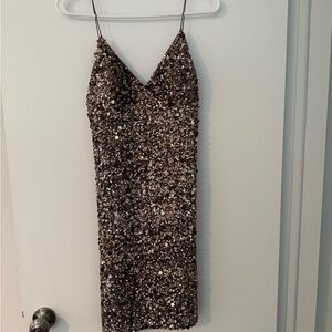 Adrianna Papell Glittering Brown Mini Dress